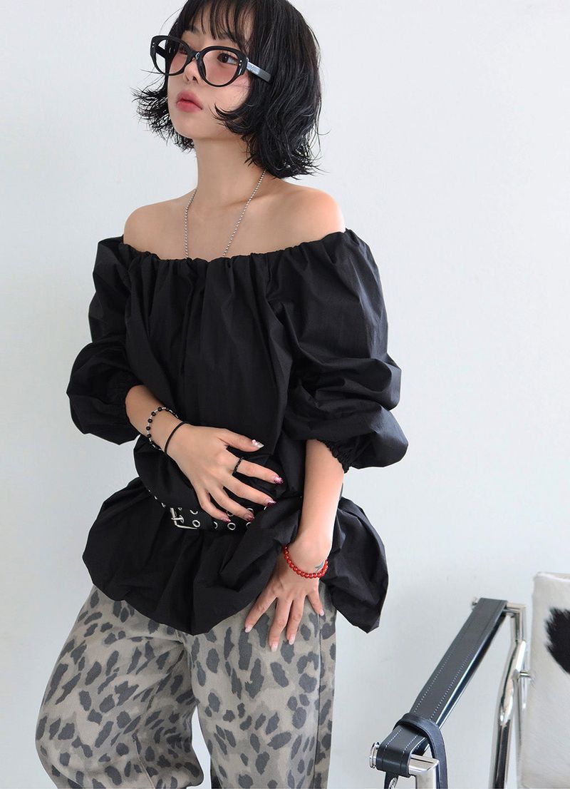 Pumpkin Balloon Off-Shoulder Long Blouse & Mini Dress