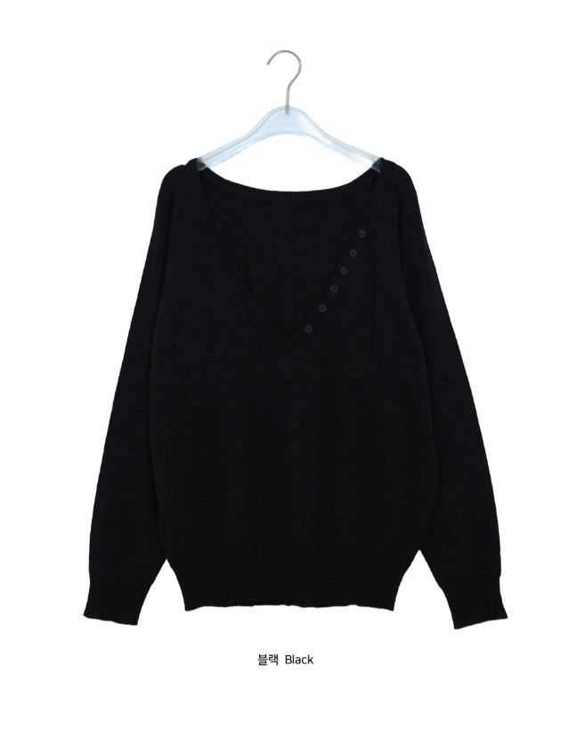 Bastin Loose-Fit Button Deep V-Neck Knit