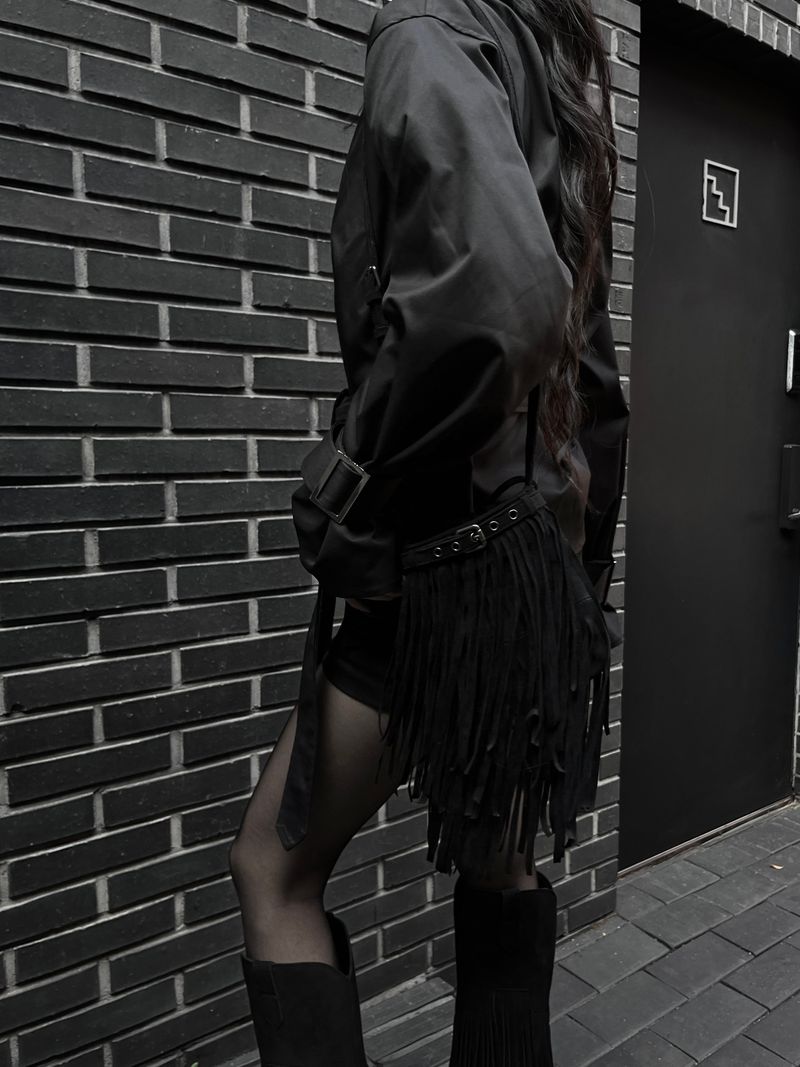 suede fringe shoulder bucket bag