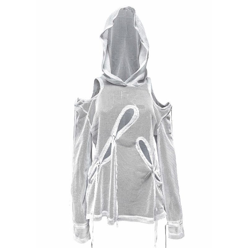 JUNGDO(ジョンド)の「MULTIWAY MASH SHIRRING KNIT HOOD . WHITE(Tops)」