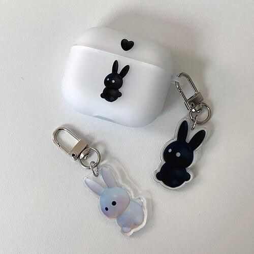 Black White Heart Rabbit Keyring