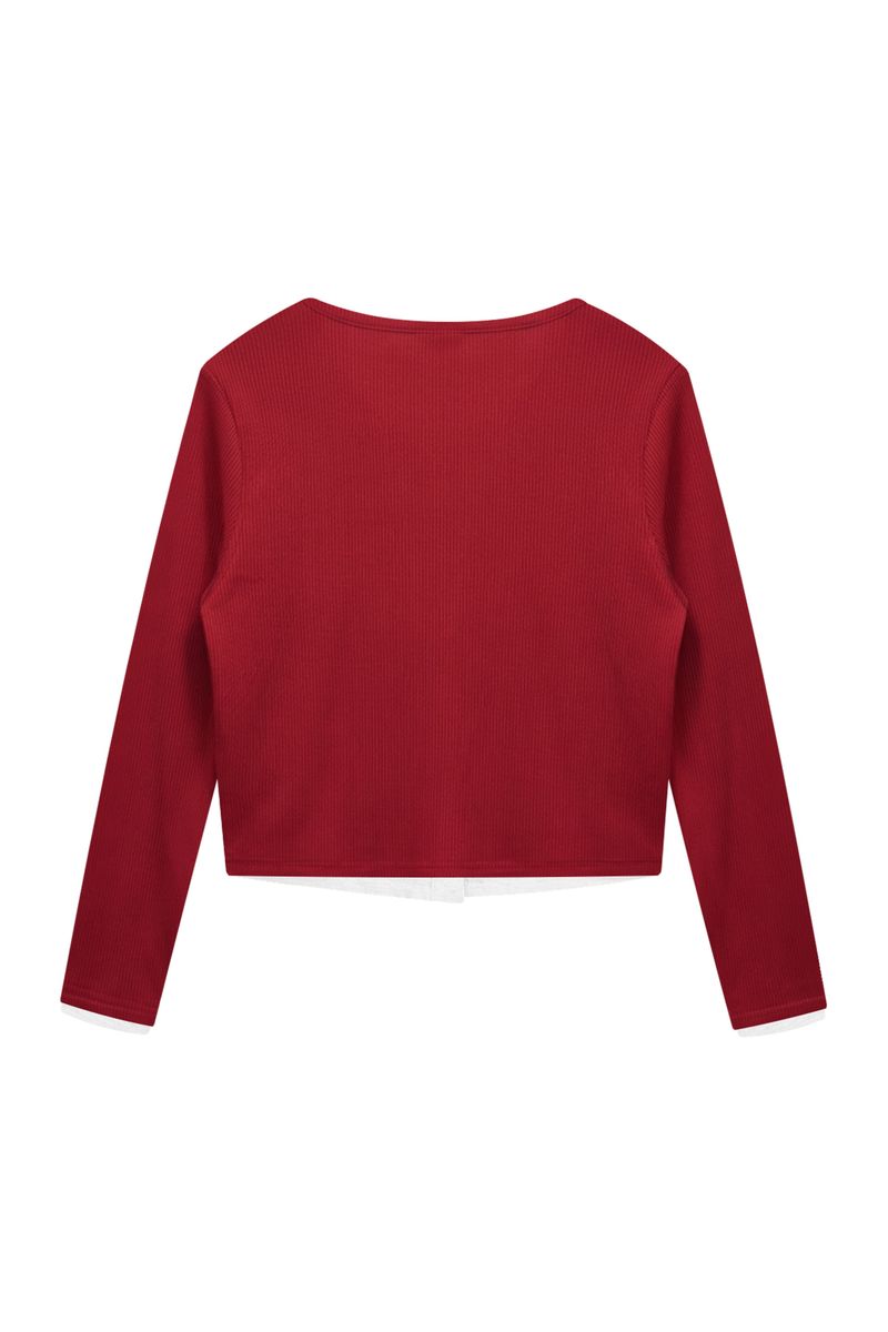 LYLA LAYERED CARDIGAN / RED-WHITE