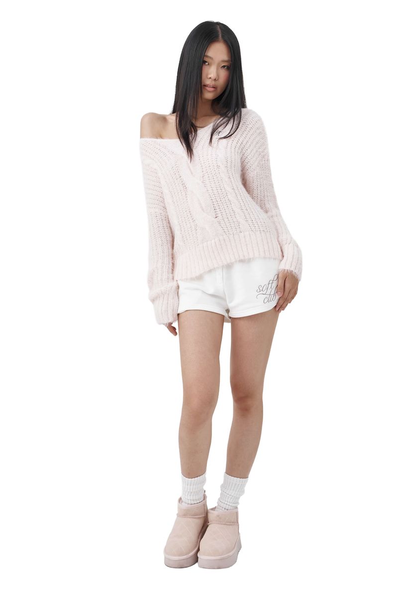 Softy cable knit & muffler, Pink