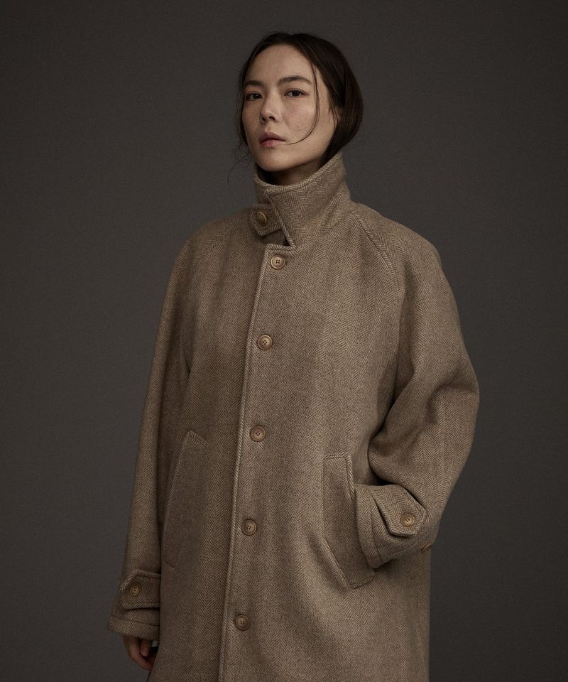 HAAND(ハンド)の「Wバルマカーンへリーンボーンウールカシミアハーフコート ベージュ(ジャケット/アウター)」