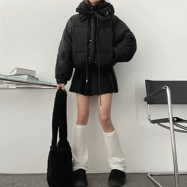 hijjoo（ハイチュー）の「ノットリボンふっくらフード付き中綿ジャンパー（ジャケット/アウター）」