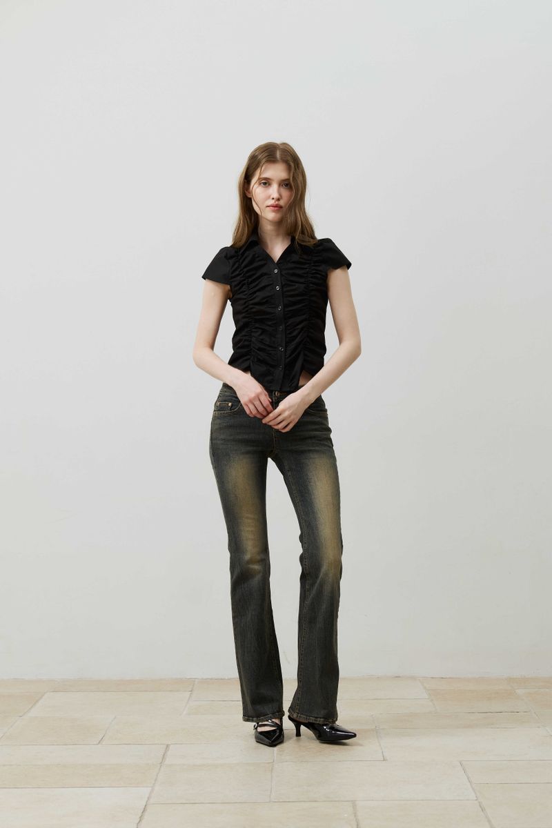 SYLPH SHIRRING SHIRT / BLACK
