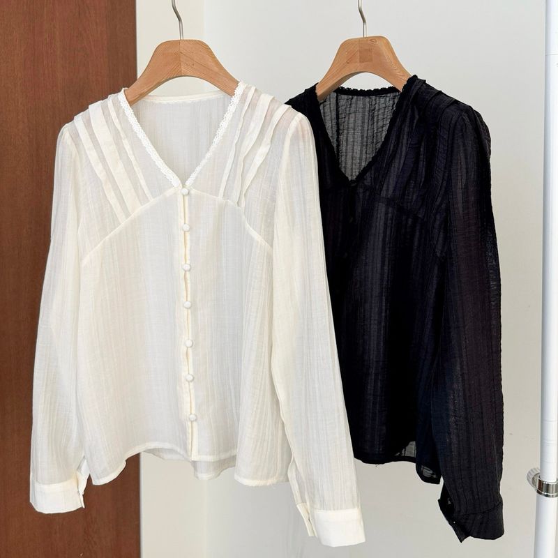 Lace Sheer Blouse - 2colors 