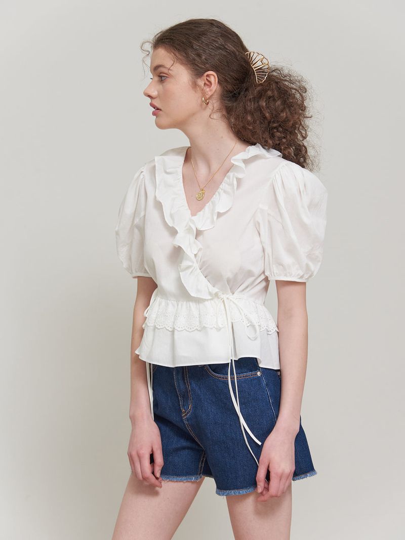 AMY RUFFLE DETAIL WRAP BLOUSE_WHITE