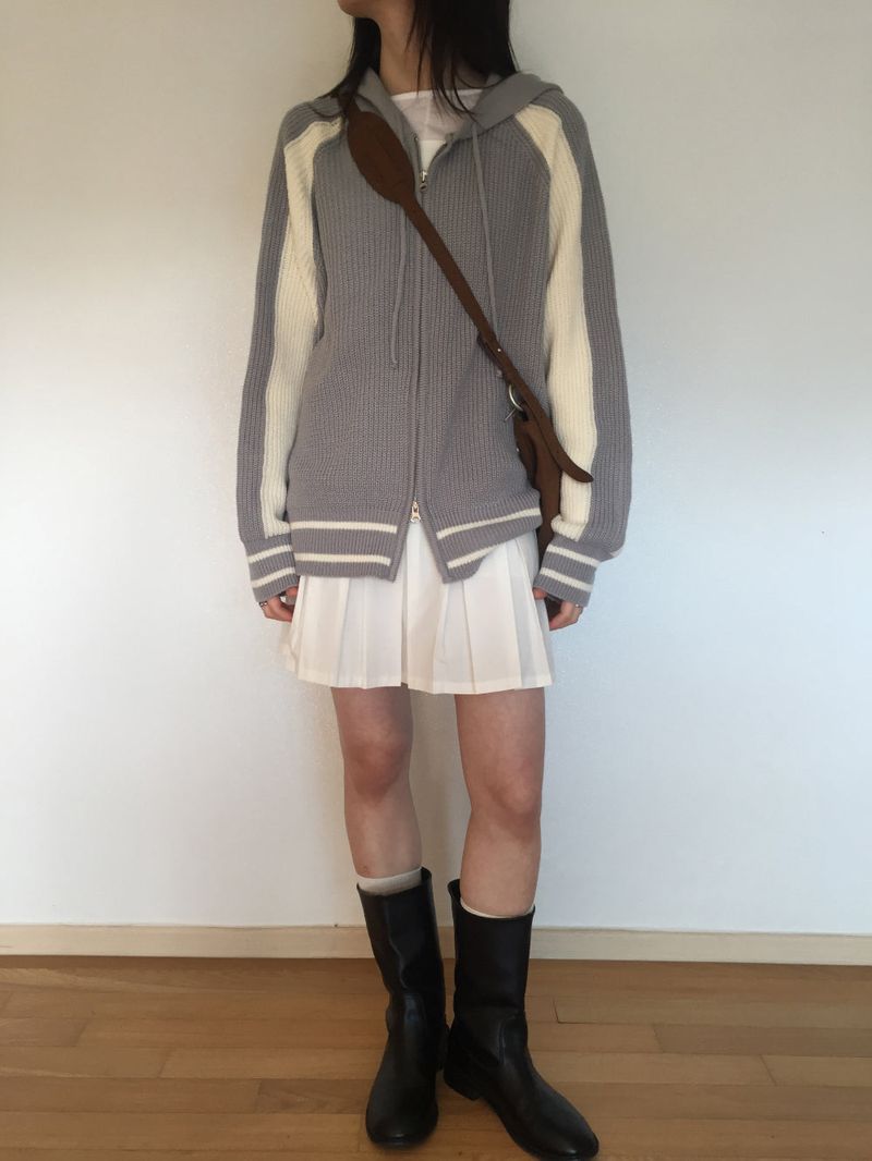 Coloring Hooded Zip-Up Knitwear (4 colors)