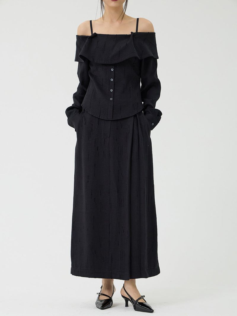Scratch Low-Rise Long Skirt, Black