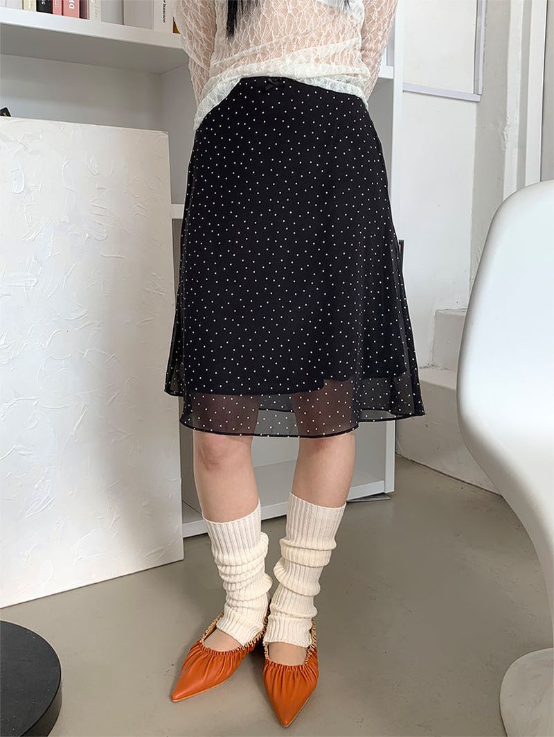 DOT MIDI CHIFFON SKIRT (2C)
