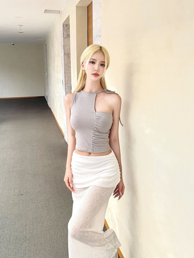 1380. Knit see-through flap long sk (2color)