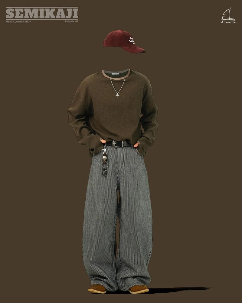 FF Stripe Curved Wide Pants