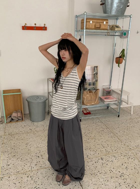 Casane Round Layered Stripe Long Sleeveless