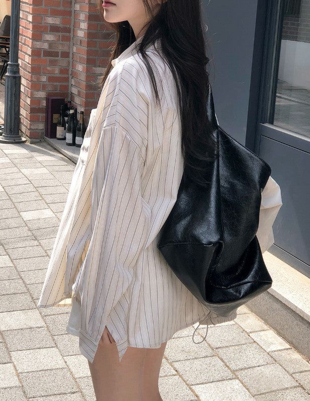 Today Loose Button Wrap Stripe Shirt (3color)