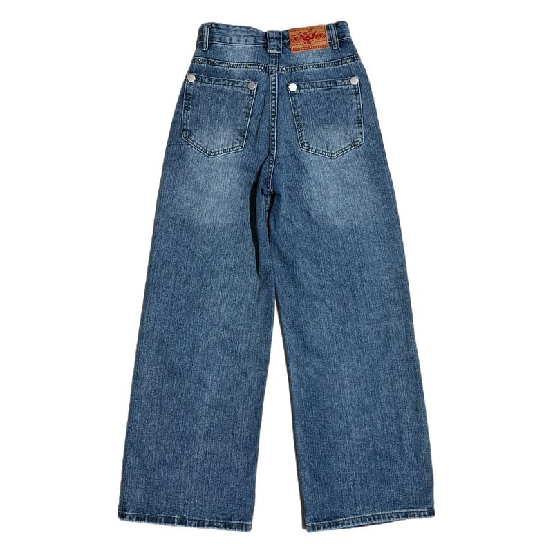 Rivet eyelet punching washed wide denim pants (Denim)