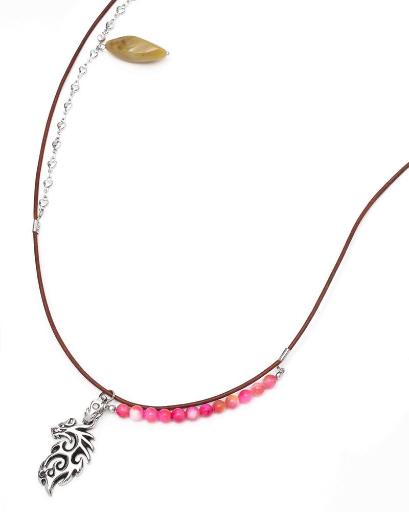 Stone Combi Necklace - Dragon _ BROWN