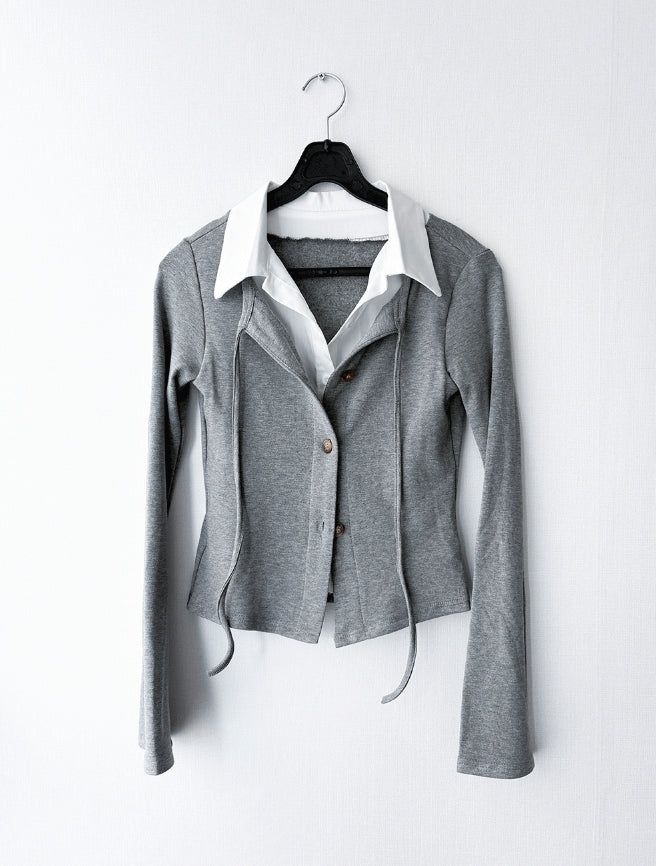 Crop Shirt Layered Cardigan SET