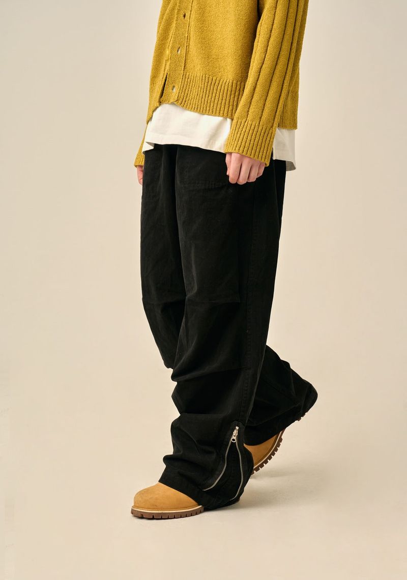 VINTAGE PINTUCK COTTON PANTS - BLACK