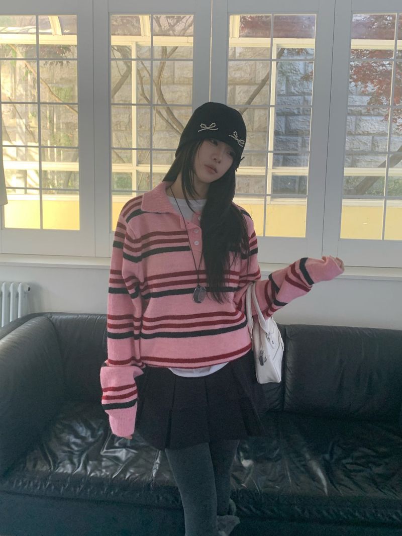 Candy Parade Collar Stripe Knit