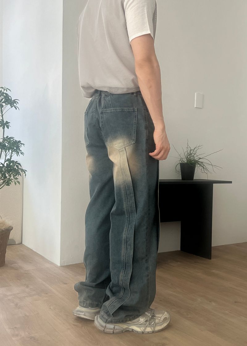 Wave-washed incision wide denim(2colors)