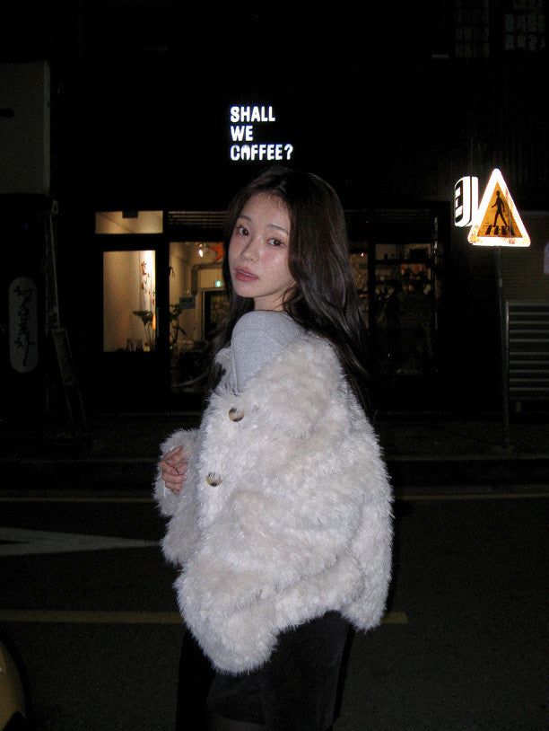 #Wish Collar Crop Fur Jacket (4color)