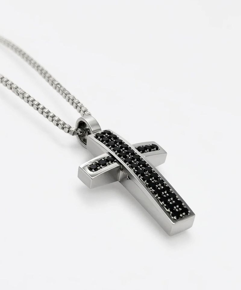 NN-101 Black Line Cross Necklace