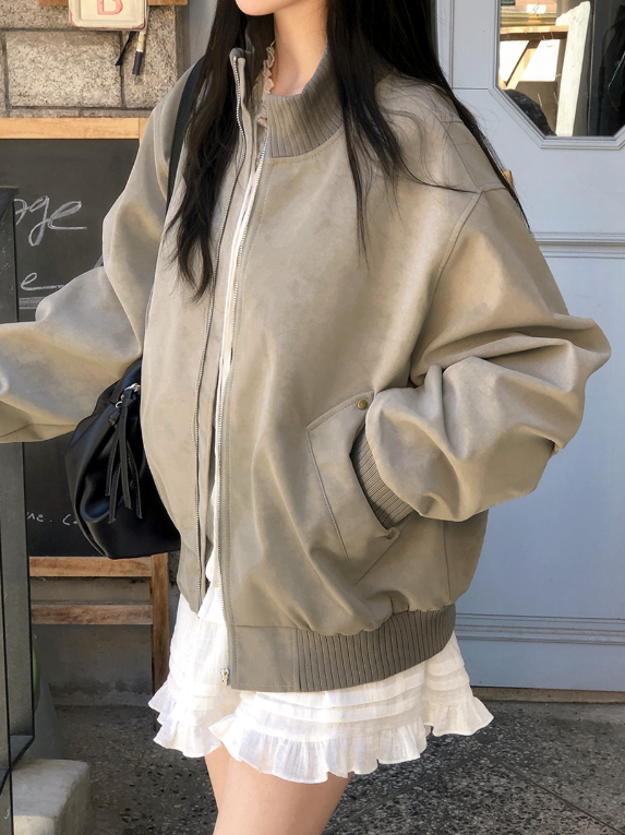 #VG Half Neck Suede Zip-up Jumper (3color)