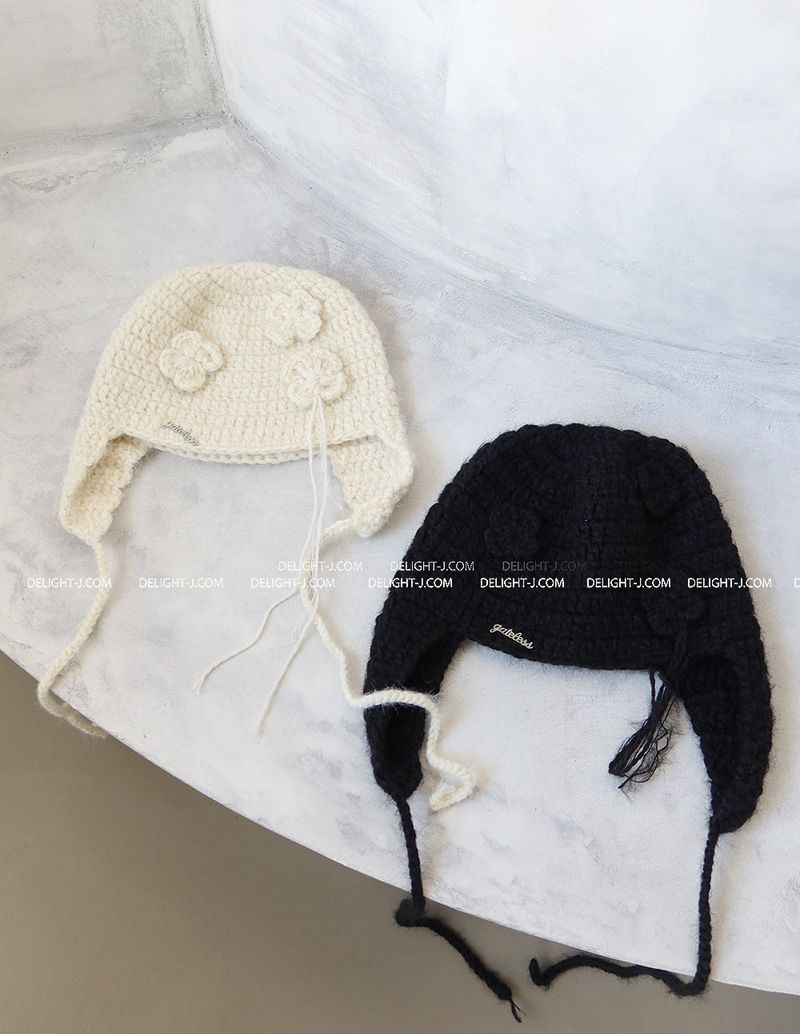 Flower knitted knit beanie