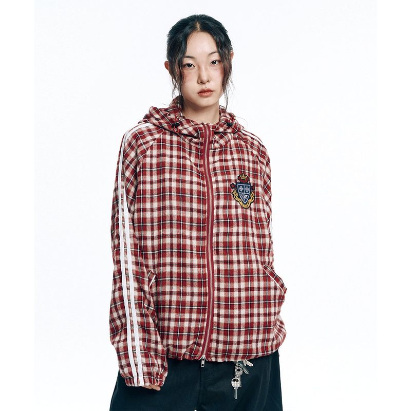 Emblem Check Windbreaker Jacket - Red
