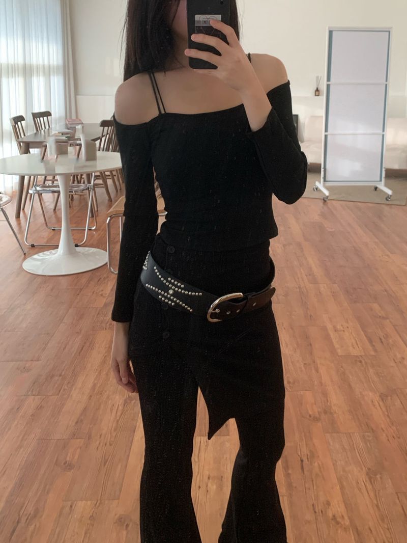 Sway Unbalanced Wrap Button Ribbed Bootcut Pants