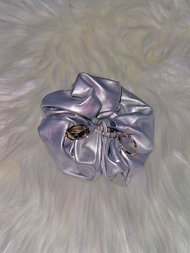 Silver leather scrunchy