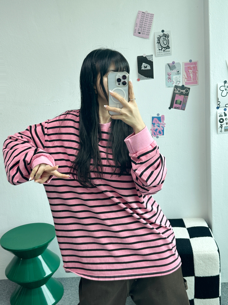 OVERFIT STRIPED ROUND BOX T🩶🖤🩷💙 - 4 COLORS