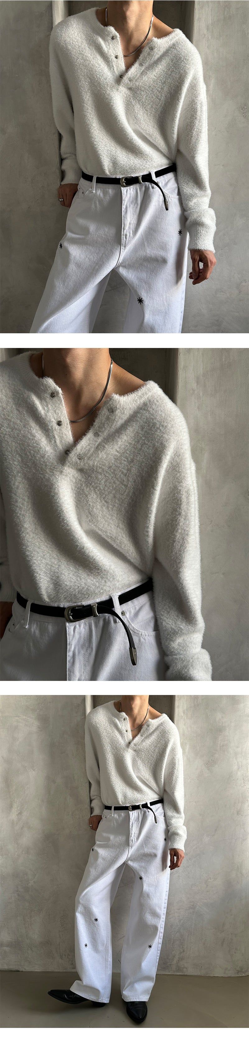  [PREMIUM][MADE] Angora hair henry neck knit(3color)