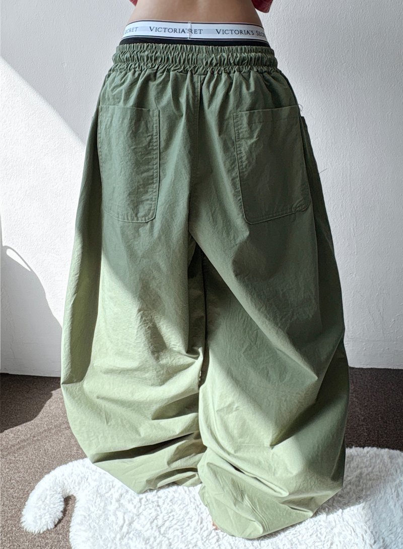 Billion Parachute Balloon Pintuck String Wide Long Pants 3 Colors 