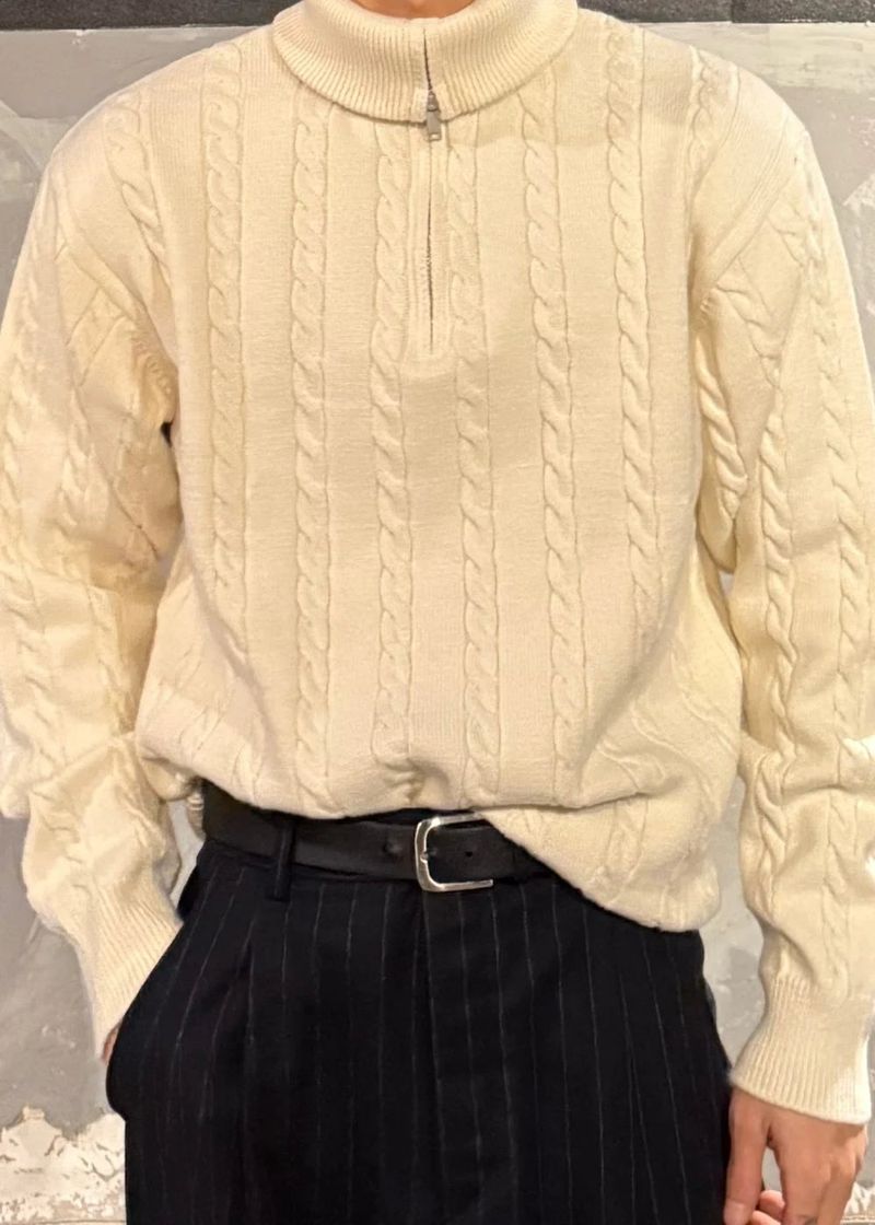 High-Neck Cable Half-Zip Up Knit 6COLOR