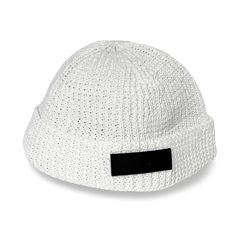 Leather logo watch cap beanie_cold white