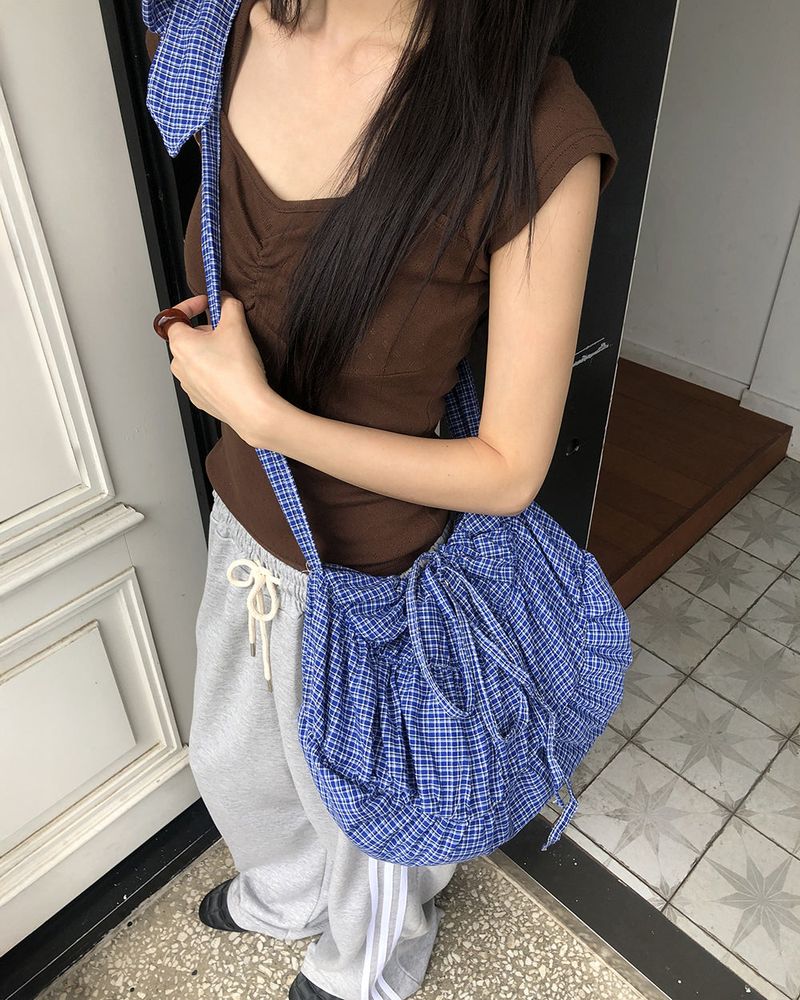 WONDER WONDER（ワンダーワンダー）の「チェック柄シャーリングリボンショルダークロスバッグ（バッグ）」