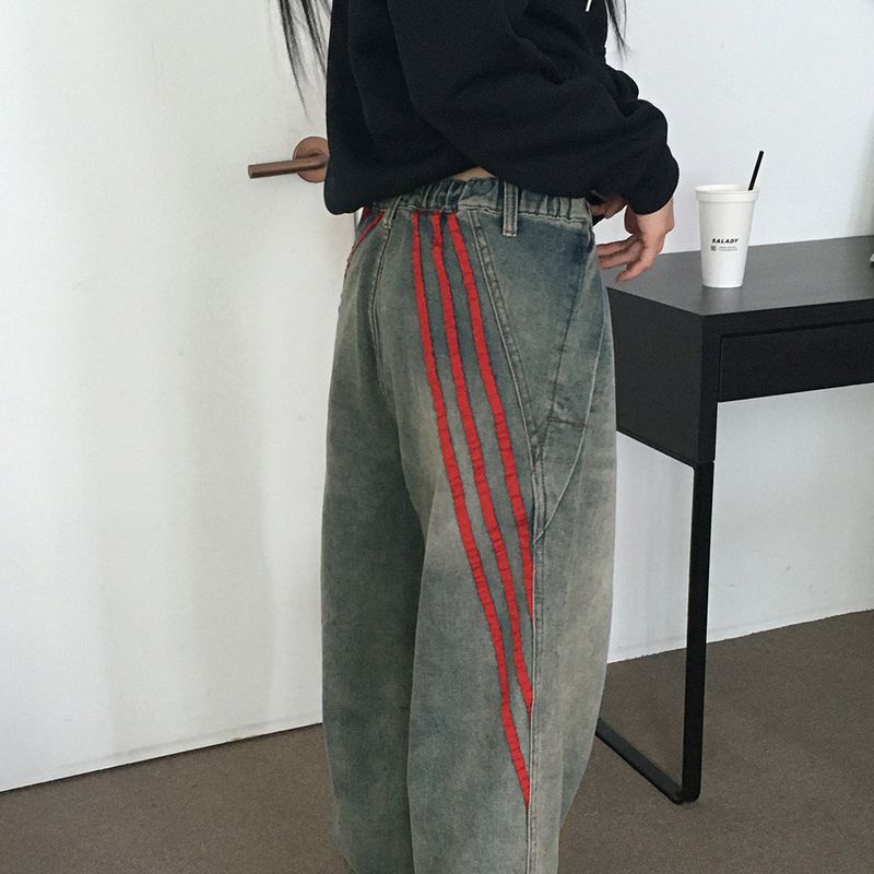 Biggy Hip Line Diagonal Track Denim Pants