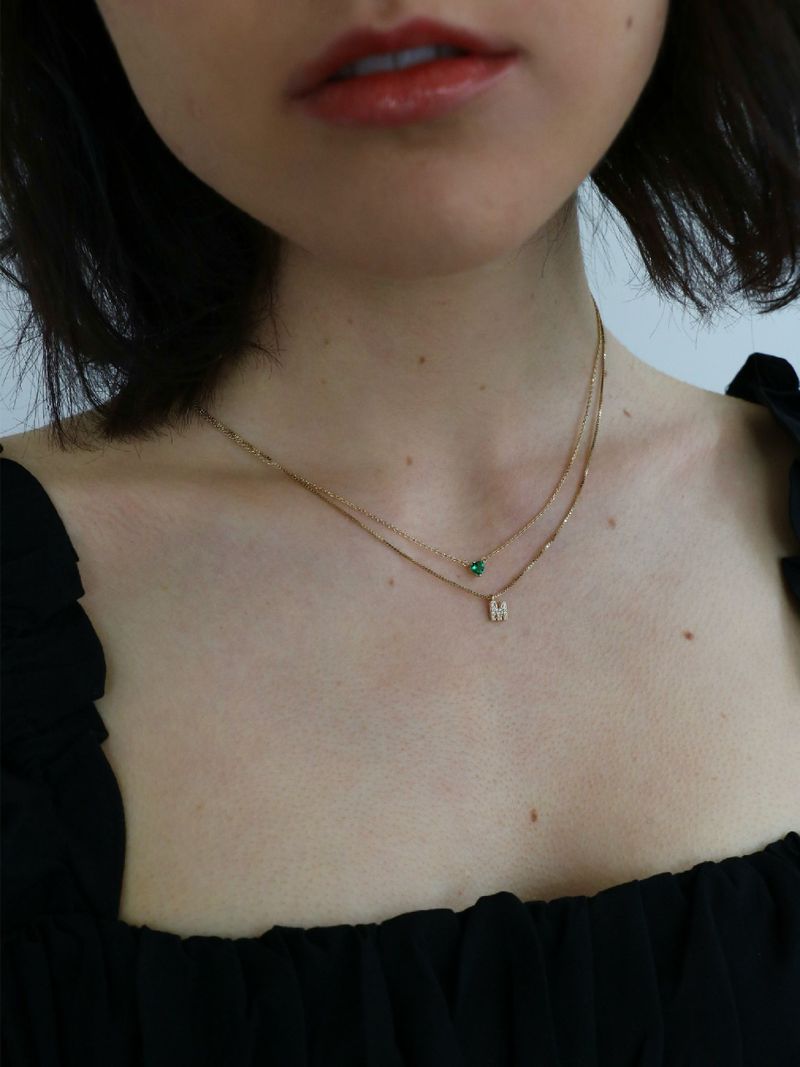 Initial stone necklace / 14k gold plated
