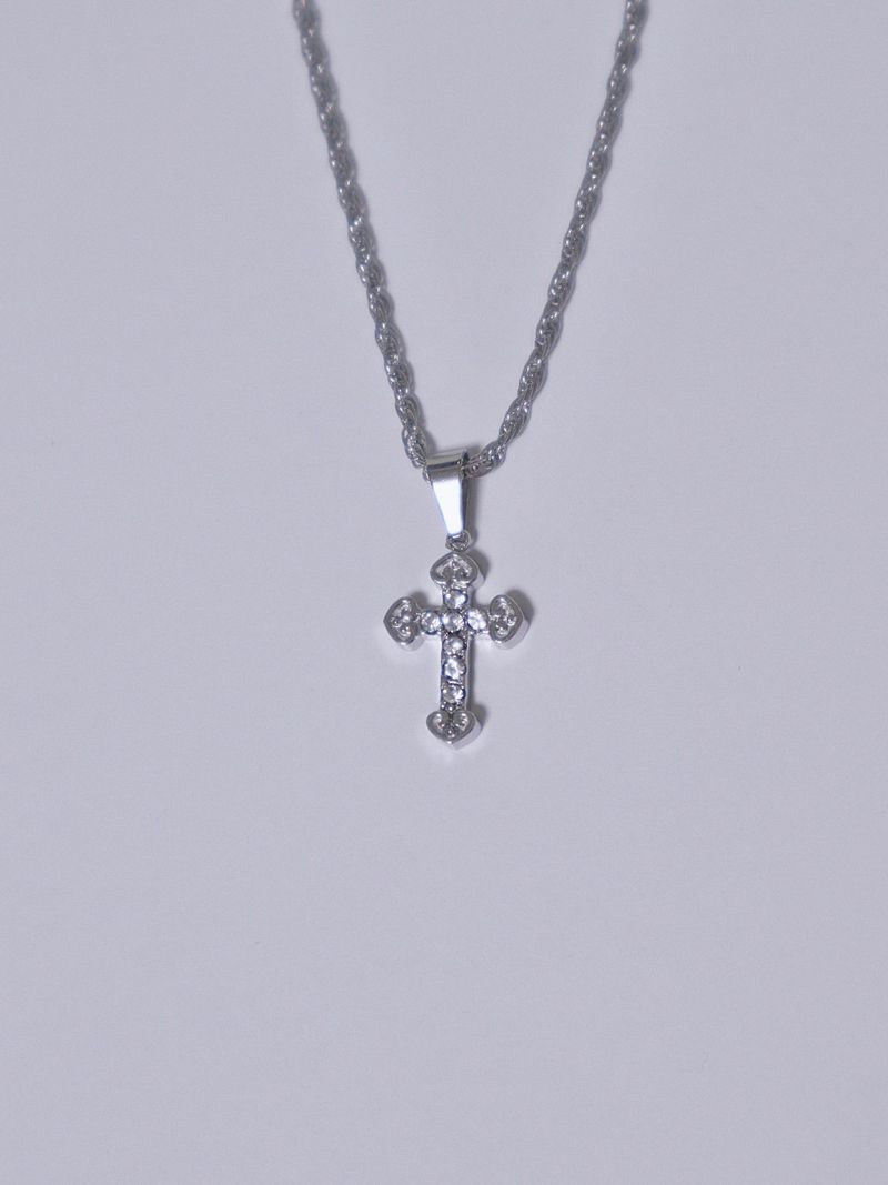 crystal stone cubic cross necklace