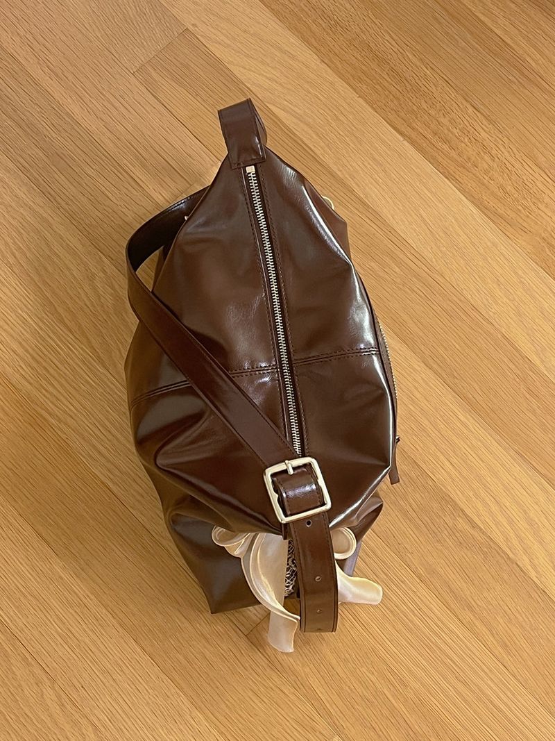 Pillow ribbon bag_chocolate brown