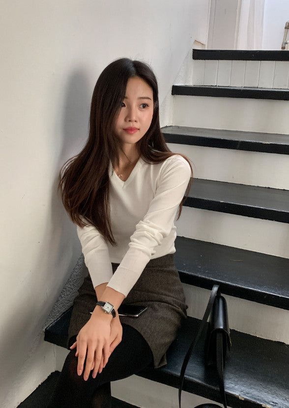 Standard Crop V-neck Knit (12color)