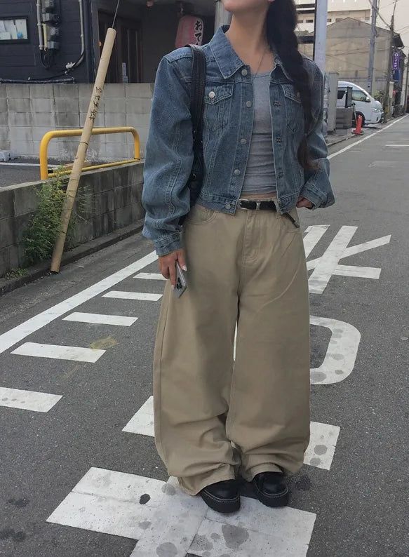Raeon Vintage Crop Washing Denim Jacket