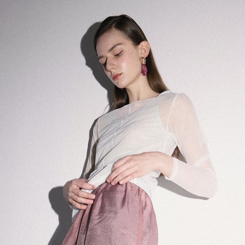 ROSE SEE THROUGH LONG SLEEVE SET