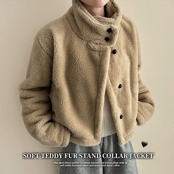Falling High Neck Fleece Short Coat