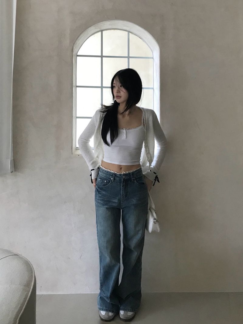 Pomel Lace Trimming Semi Bootcut Pants