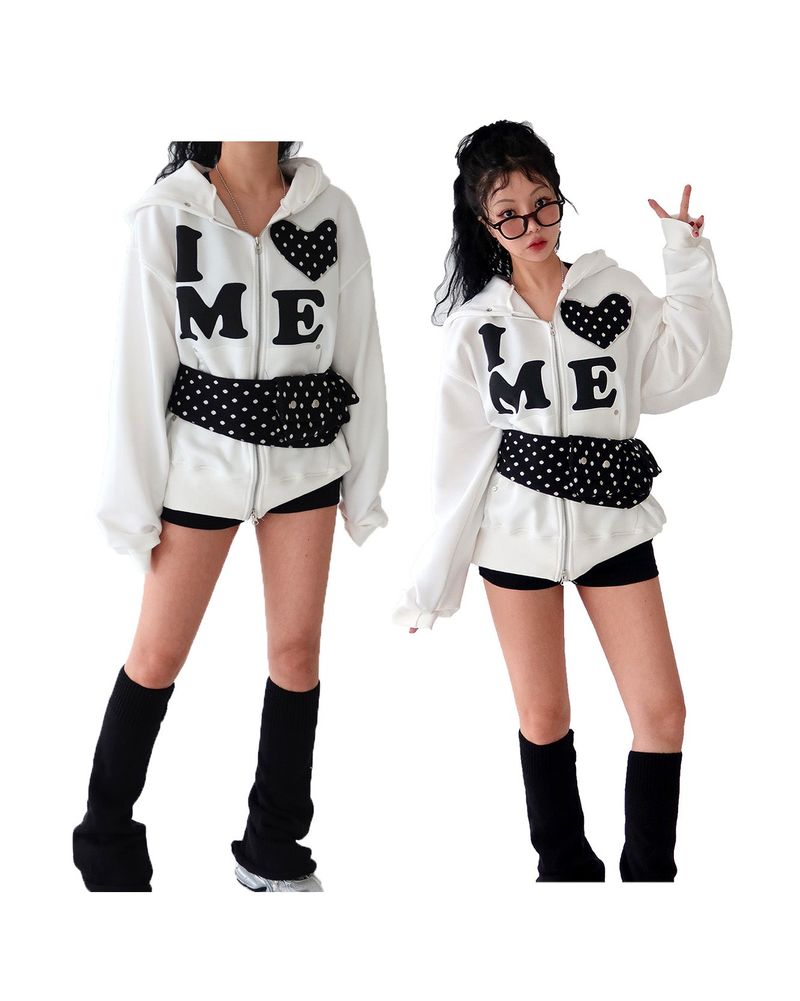 Delight-J（ディライトジェイ）の「Heart patch oversized-fit hooded zip-up（Tops）」