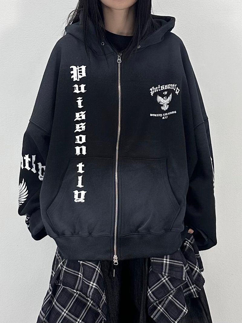 dirty eagle hooded zip-up