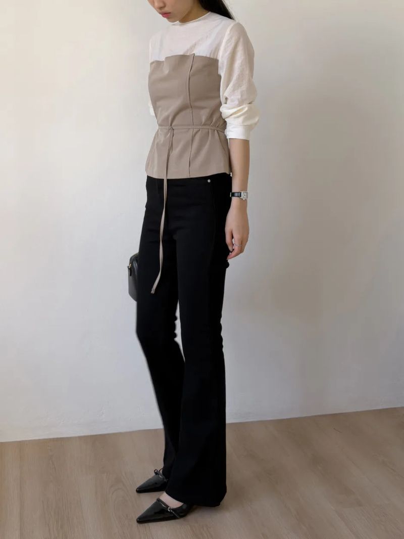 [Belt SET] Souffle Pintuck Layered Blouse